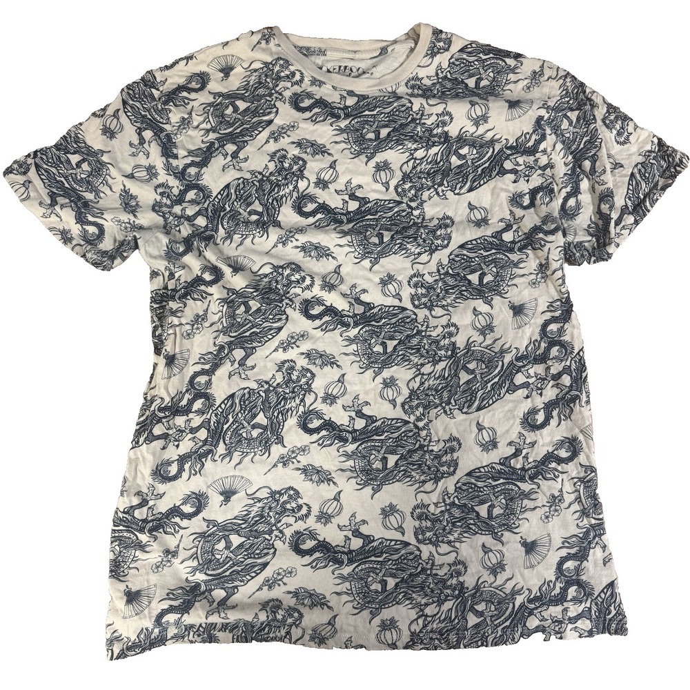 Knickerbocker Vintage Design T Shirt XL Tan Dragons All Over Print Cotton